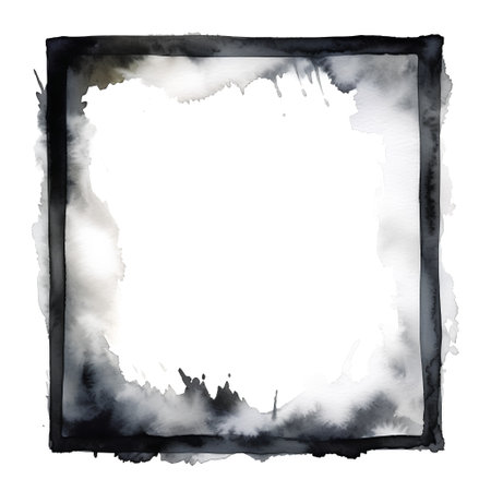 Watercolor black and white square frame. Hand painted background with text place.の素材