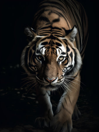 Close up of a tiger in the dark. (Panthera tigris)の素材