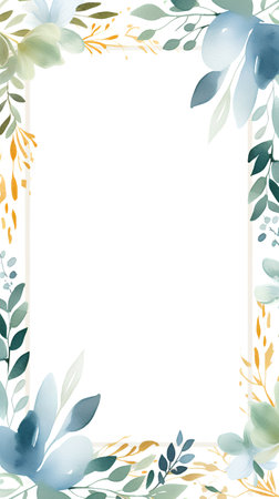 Watercolor floral frame. Hand drawn flowers and leaves isolated on white background.の素材