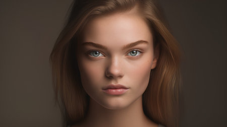 Portrait of a beautiful young woman with long blond hair. Studio shot.の素材