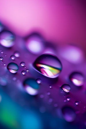 Water drops on a colorful background. Shallow depth of field.の素材