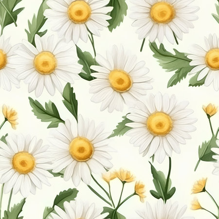 Seamless pattern with chamomile flowers. Vector illustration.の素材