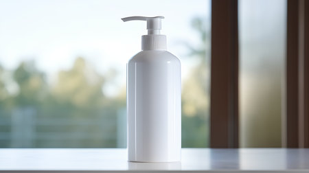 Blank white cosmetic bottle on the table. 3d rendering mock upの素材