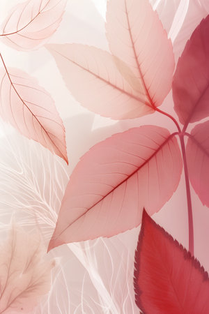 Autumn background with leaves and feathers. 3d render illustration.の素材