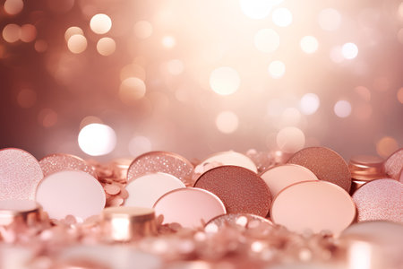 Festive background with bokeh lights and golden confetti.の素材