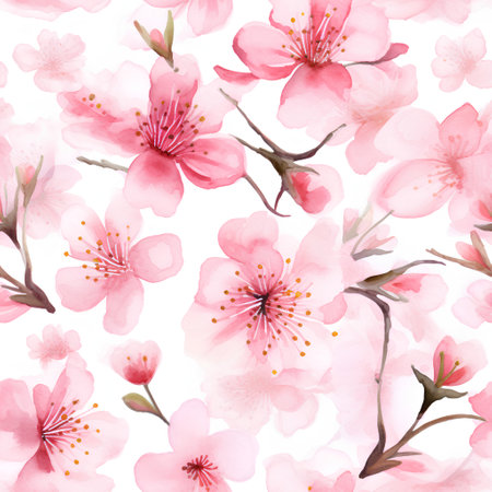 Seamless pattern with watercolor sakura flowers. Cherry blossom.の素材