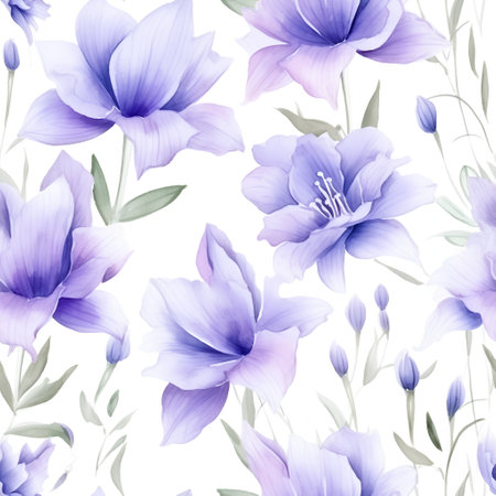 Seamless pattern with violet flowers. Hand-drawn illustration.の素材