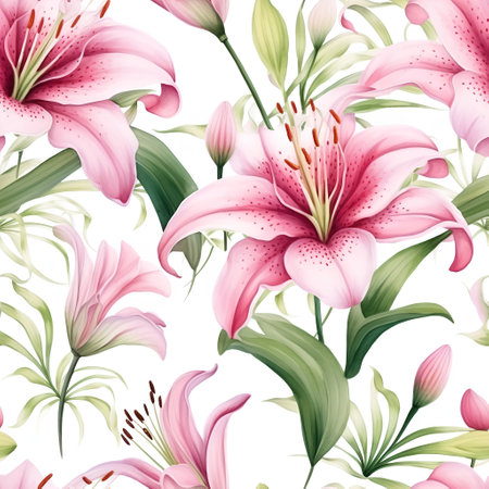 Seamless floral pattern with lily flowers. Vector illustration.の素材