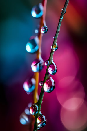 Dew drops on the blade of grass. Abstract nature background.の素材