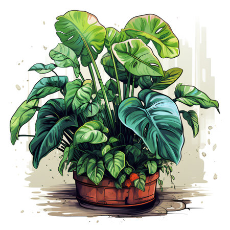 Illustration of monstera plant in a pot. Vector illustration.の素材