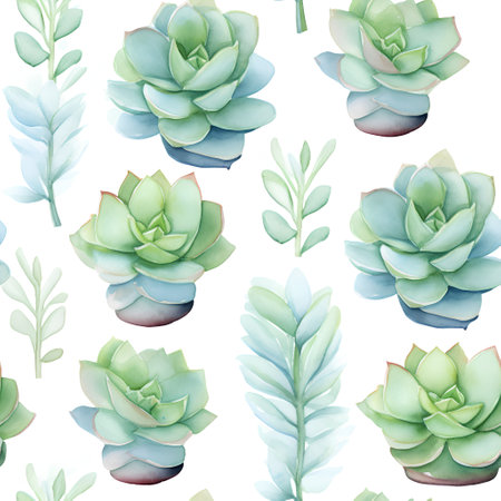 Seamless pattern with succulents. Watercolor illustration.の素材