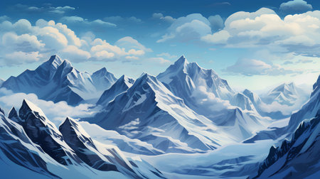 Mountain landscape. Snowy peaks and clouds. Vector illustration.の素材