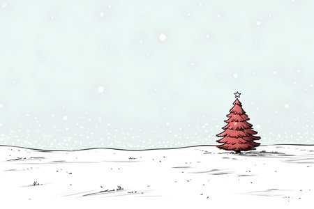 Winter landscape with Christmas tree. Hand drawn vector illustration in sketch style.の素材