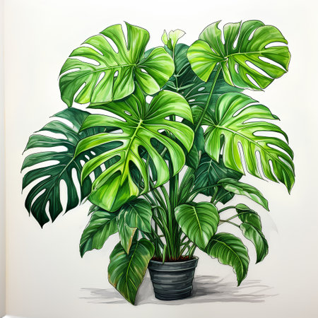 Monstera plant in a pot on a white background. Vector illustrationの素材