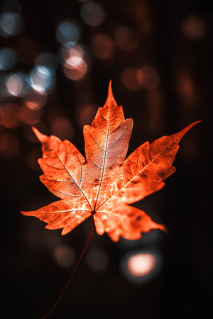 Autumn maple leaf with bokeh lights on the background.の素材