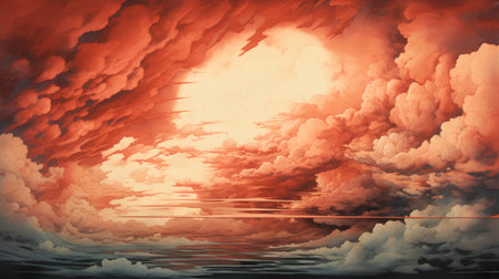 Fiery explosion in the sky. 3D illustration. Background.の素材