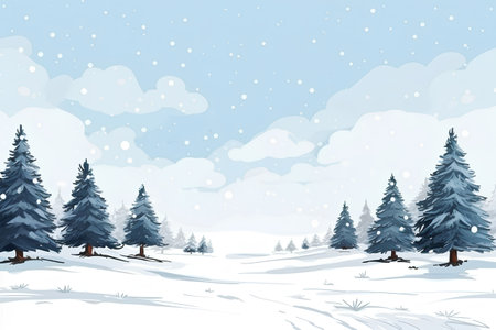 Winter landscape with fir trees and snowfall. Vector illustration. Eps 10.の素材
