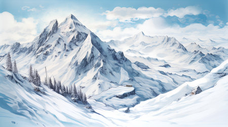 Winter mountains landscape. Snowy peaks of the Alps. Vector illustration.の素材