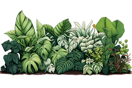 Tropical plants background. Hand drawn vector illustration. Botanical garden.の素材