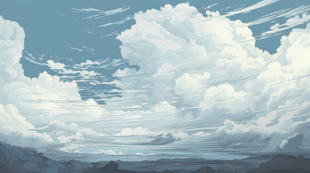 Beautiful seascape with clouds and ocean. Vector illustration.の素材