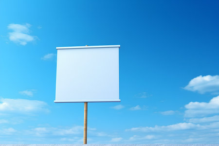 Blank billboard on blue sky background. 3D illustration. Vertical orientation.の素材