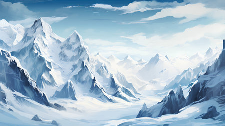 Winter mountain landscape with snow and clear blue sky. Vector illustration.の素材