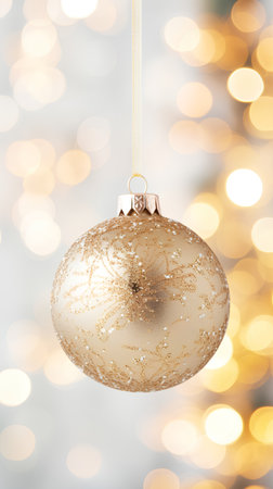 Golden Christmas ball on bokeh background. New Year concept.の素材