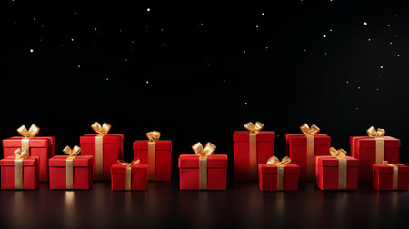 Gift boxes on black background. Christmas and New Year concept. 3D Renderingの素材
