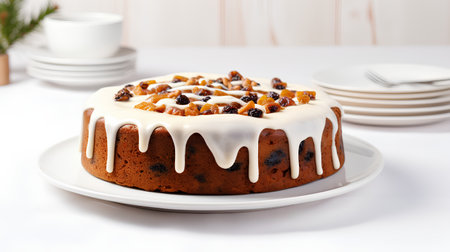 Cake with raisins on a white background. Selective focus.の素材