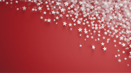 White stars confetti on red background. Vector illustration for your designの素材