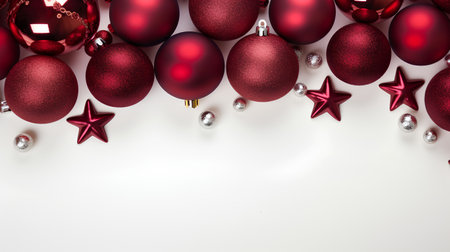 Red Christmas baubles on white background. 3D illustration.の素材
