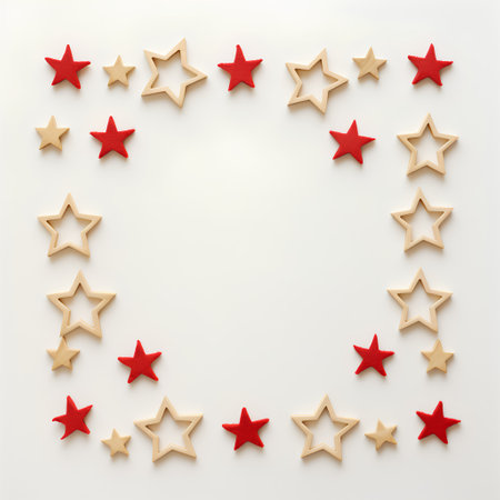 Star frame made of wooden stars isolated on white background. 3d illustrationの素材