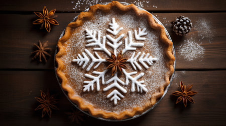 Christmas cake with snowflakes on a wooden background. Toned.の素材