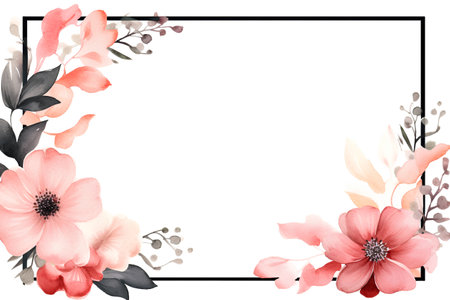 Watercolor floral frame. Hand painted flowers and leaves isolated on white background.の素材