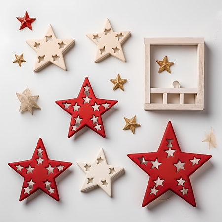 Christmas star decoration on white background. Flat lay, top view.の素材