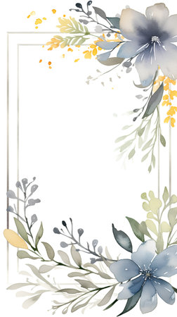 Watercolor floral card. Hand painted flowers and leaves isolated on white background.の素材