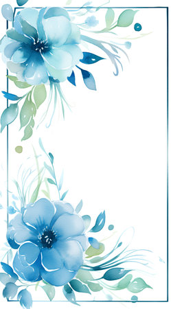Watercolor floral card with blue flowers and leaves. Handmade.の素材