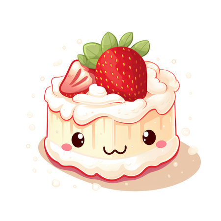 Cake with strawberry on a white background. Sweet dessert. Vector illustration.の素材
