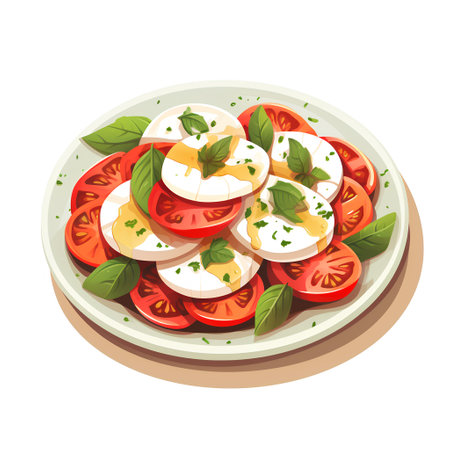 Caprese salad with tomatoes, mozzarella and basil. Vector illustrationの素材