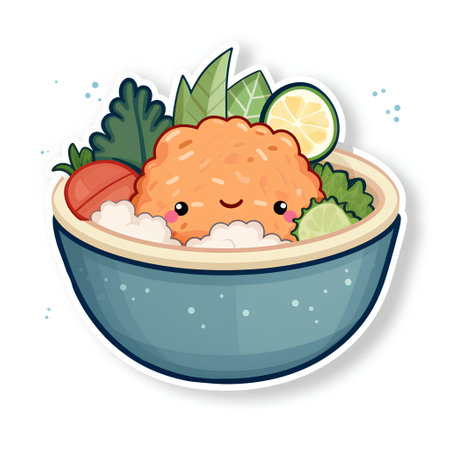 Cute kawaii fried rice in bowl character. Vector illustration.の素材