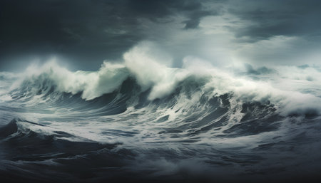 Big stormy ocean wave. 3D Rendering Elements of this image furnished by NASAの素材