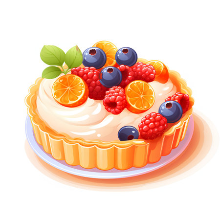 Cake with cream and berries. Vector illustration of sweet dessert.の素材