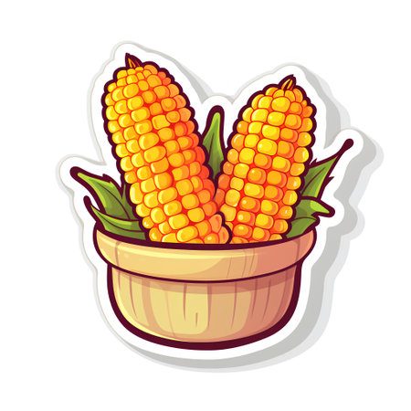 Corn sticker. Vector illustration in cartoon style isolated on white background.の素材