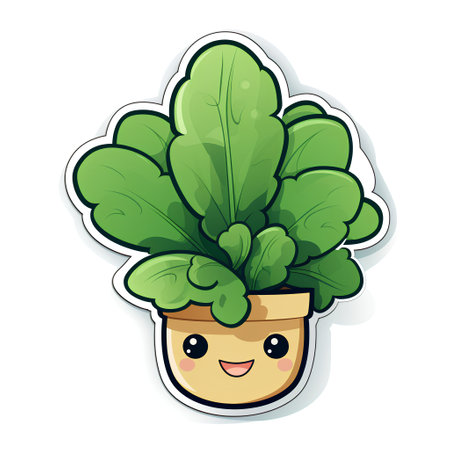 Cute kawaii plant in a pot. Vector illustration.の素材