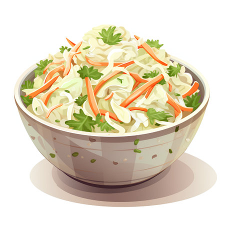 Salad with cabbage and carrot in a bowl. Vector illustration.の素材