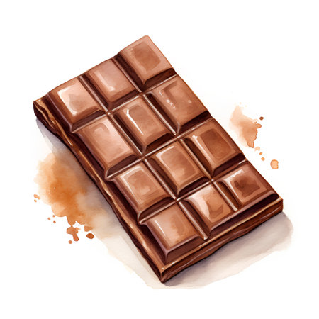 Chocolate bar. Hand drawn watercolor illustration isolated on white backgroundの素材