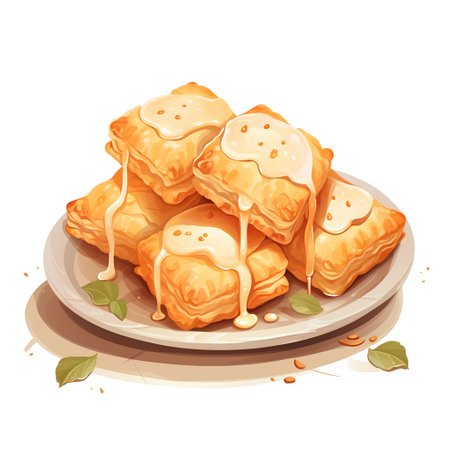 Baklava with honey. Vector illustration on white background.の素材