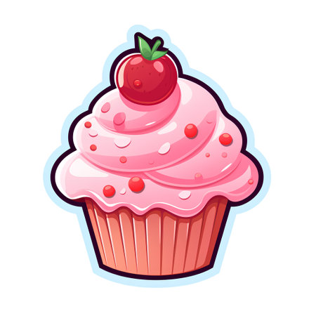 Cupcake with strawberry. Vector illustration of a cupcake.の素材