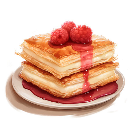 Pancakes with raspberries and jam. Vector illustration.の素材