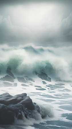 Beautiful seascape with stormy sea. 3d renderingの素材